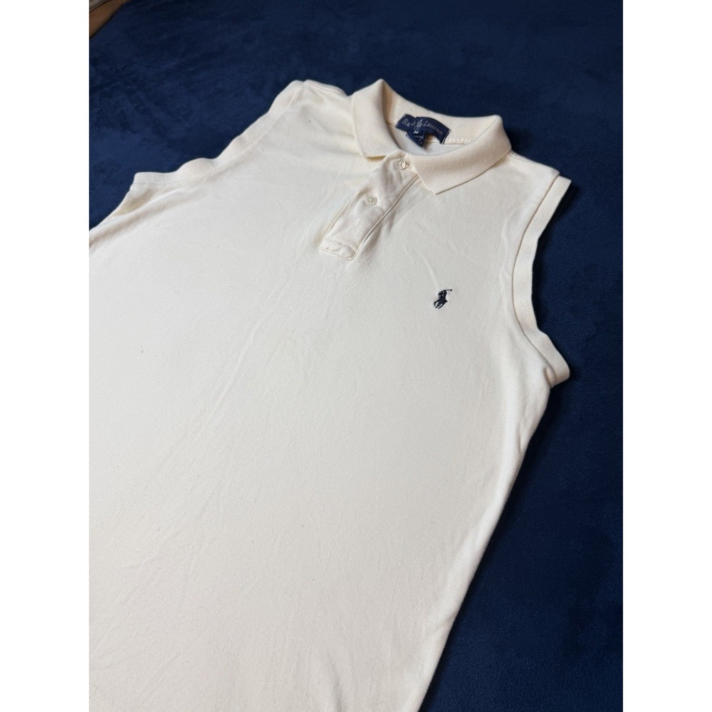 Polo Ralph Lauren Sleeveless Polo Shirt Womens Medium Ivory Cream Cotton Pique